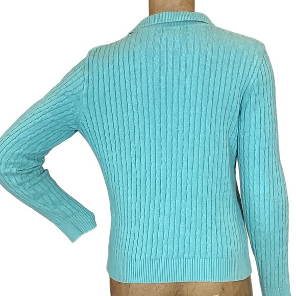 Karen Scott Cotton Cable-Knit Polo Sweater M Blue #270M - Picture 4 of 6